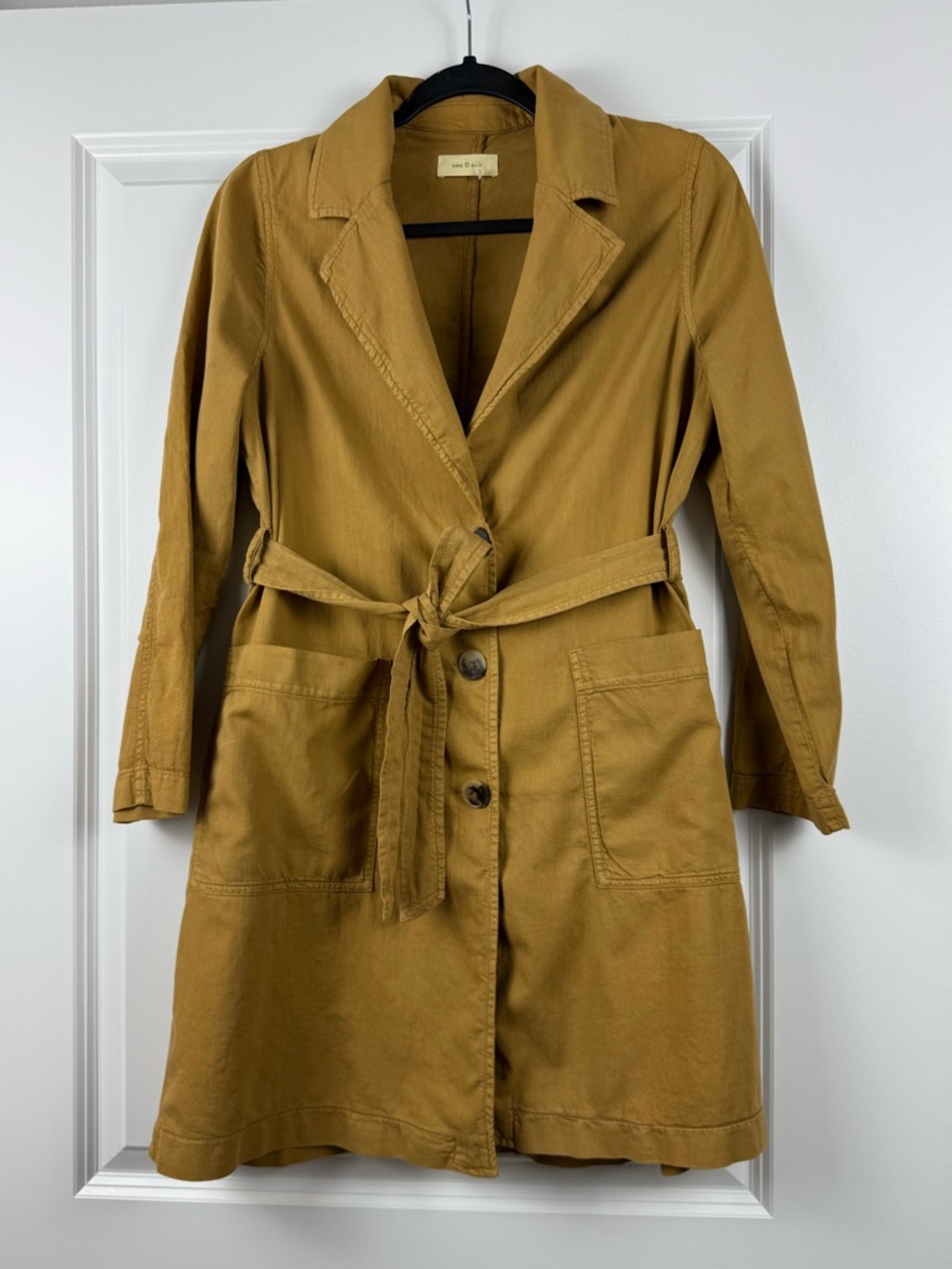 Casual Mustard Trench Coat with Self-Tie Belt